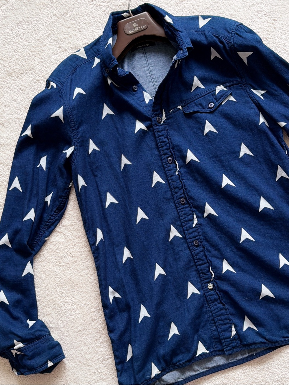 Scotch & Soda Pure Indigo Gauzy Soft Cotton Button-Up Shirt L Arrows Navy Blue